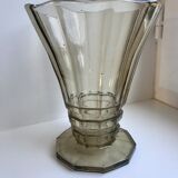 vase in molded and blown smoked glass Made in Belgium 60s-70s