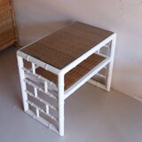 Pair of bedside tables in bamboo effect wood and woven wicker