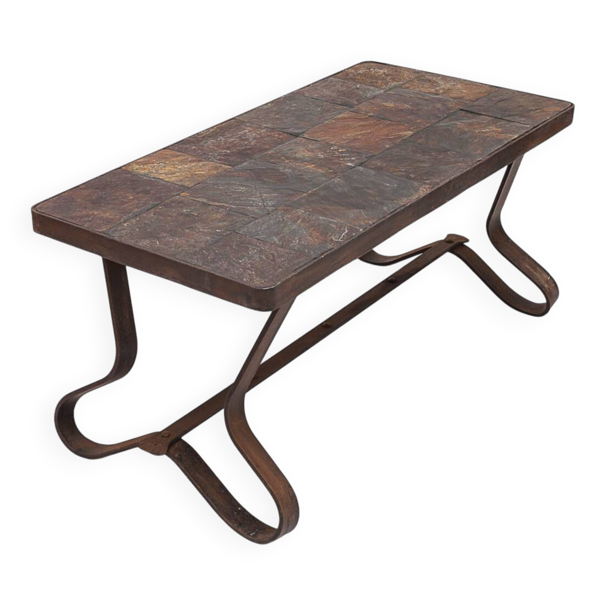 Brutalist coffee table by Adnet