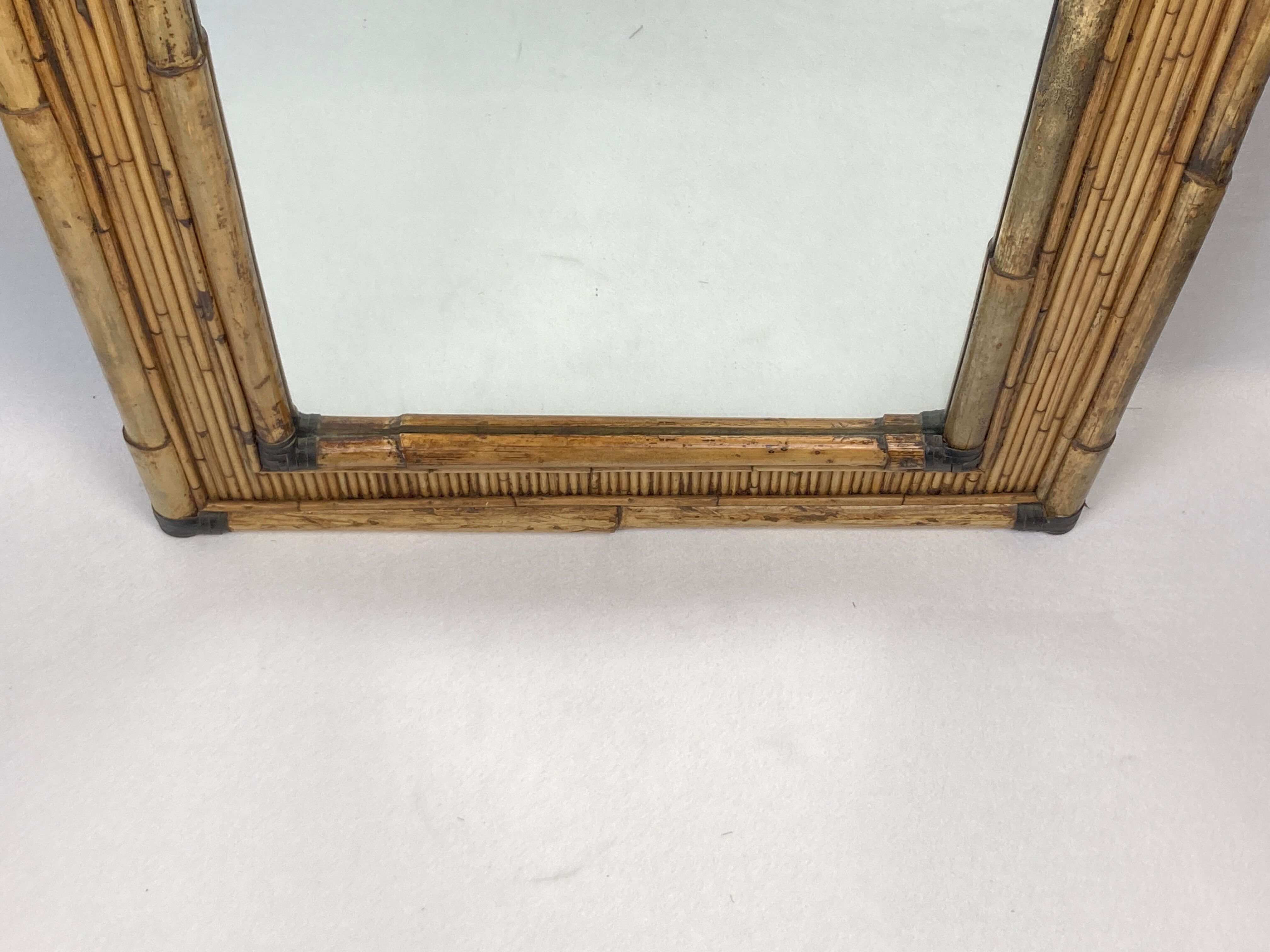 Midcentury palm regency bamboo rattan pencil reed mirror