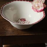 Large Sylvia Digoin Sarreguemines red flower Art Deco salad bowl