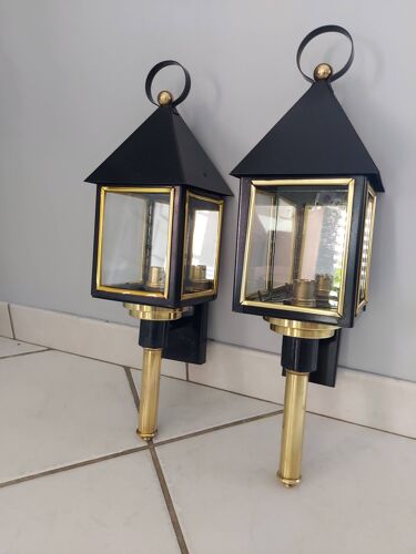 Pair of 1970s vintage lantern interior wall lamps