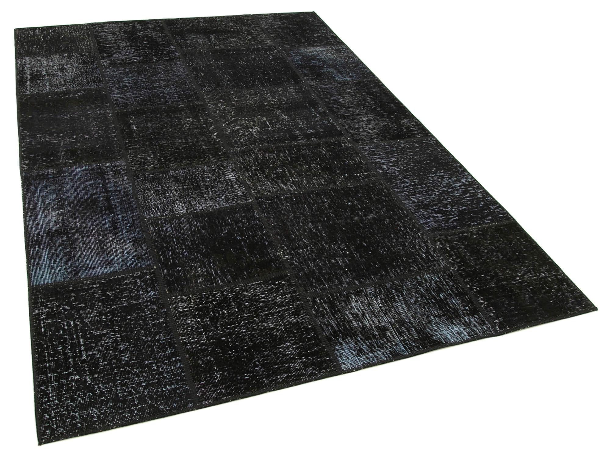 Handmade turkish overdyed 168 cm x 241 cm black patchwork carpet