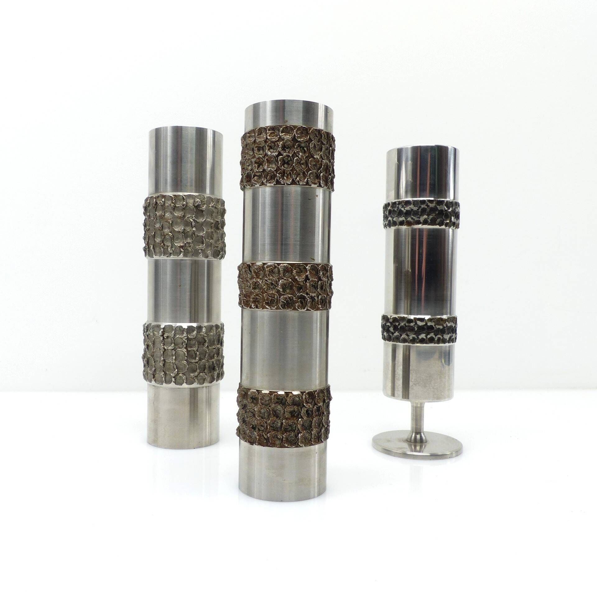 Set of three brutalist metal vases by BMF – Germany, 1970s
