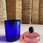 Handmade Blue, Pink and Black Glass Lidded Jar by Erik Höglund, 1992