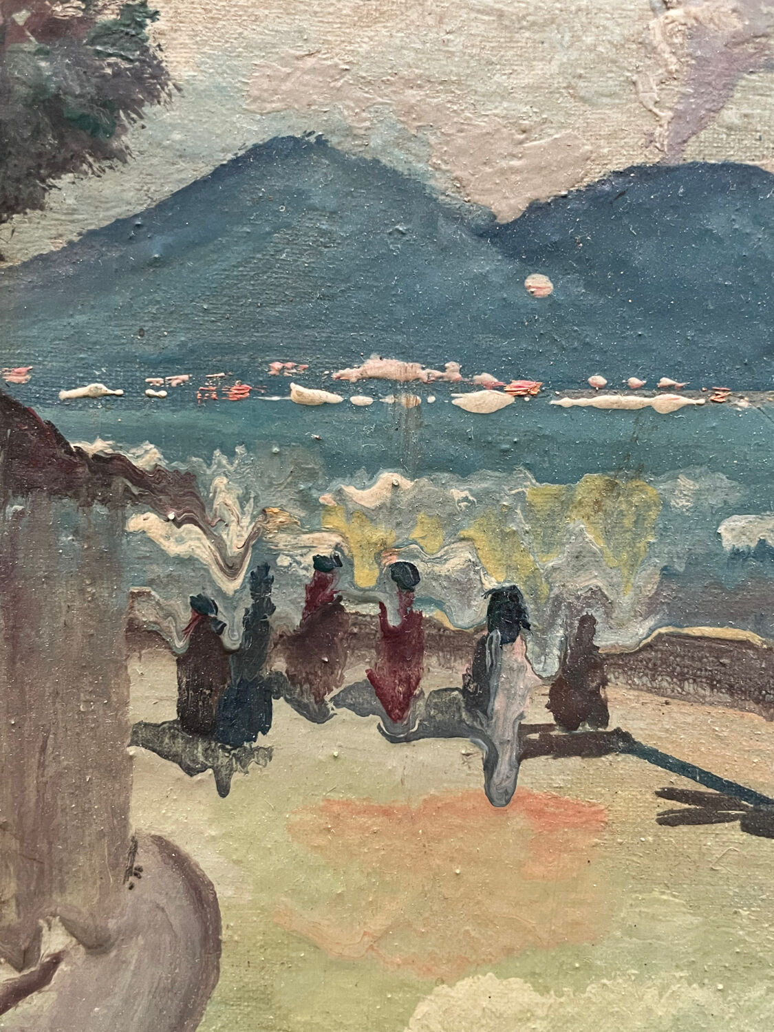 Painting old landscape painting Vesuvius Naples early 20th century