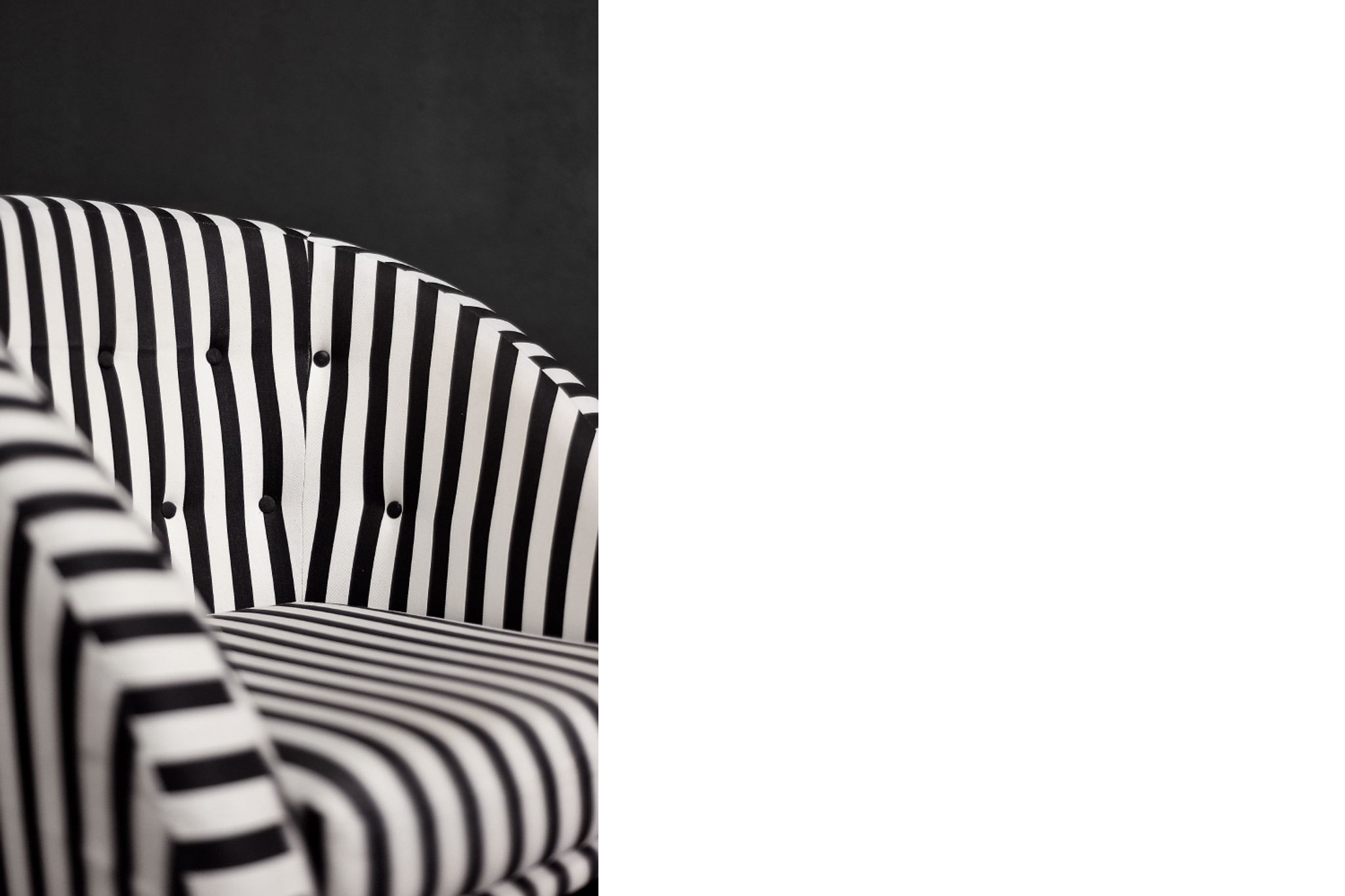 Mid-century modern Scandinavian rounded armchairs with black and white stripes, 1960s.
