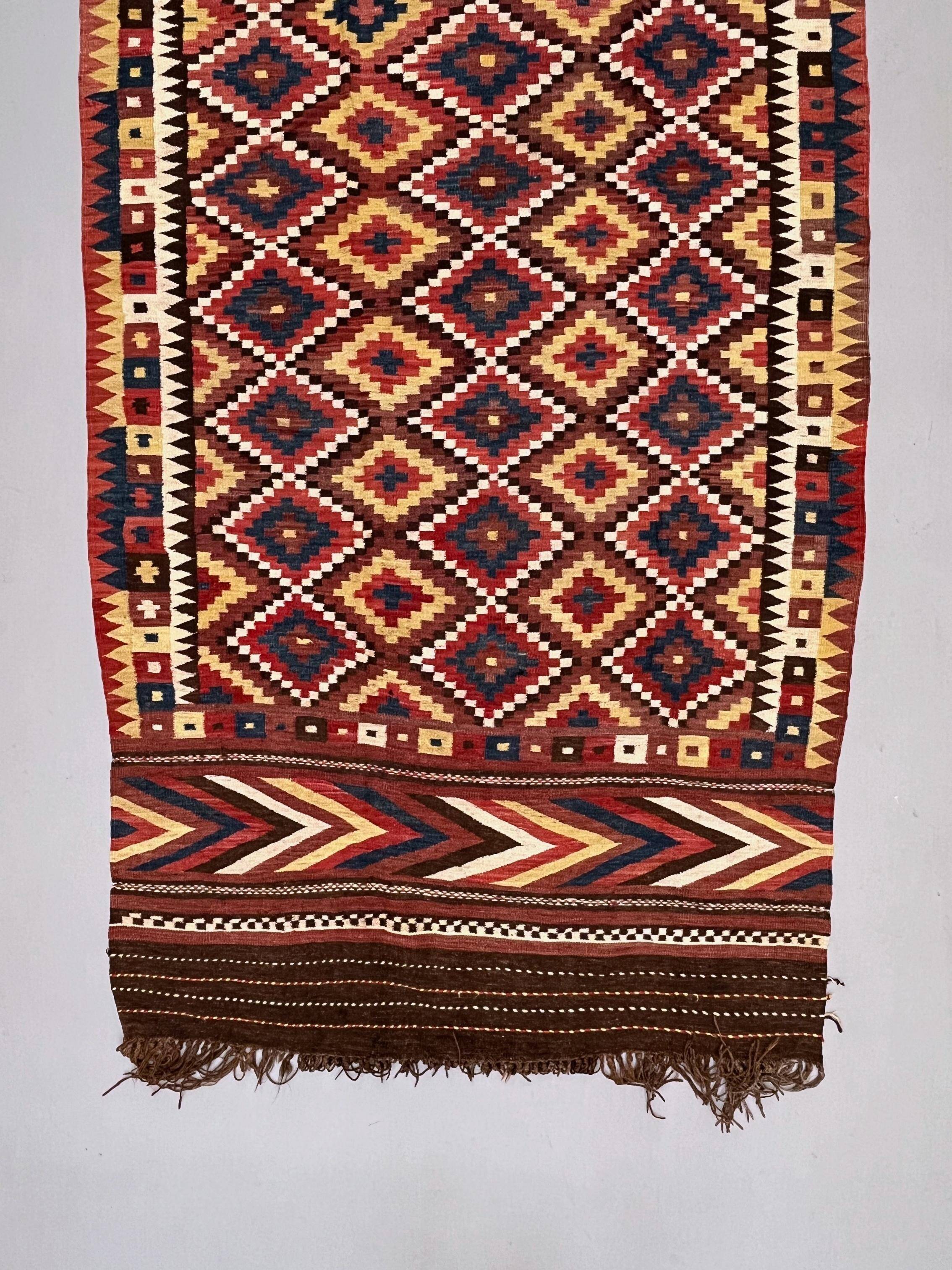 Vintage Afghan Tribal Kilim Wool Rug 390x185 cm Red, Orange, Brown, Black Large