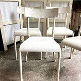 4 beige metal garden chairs