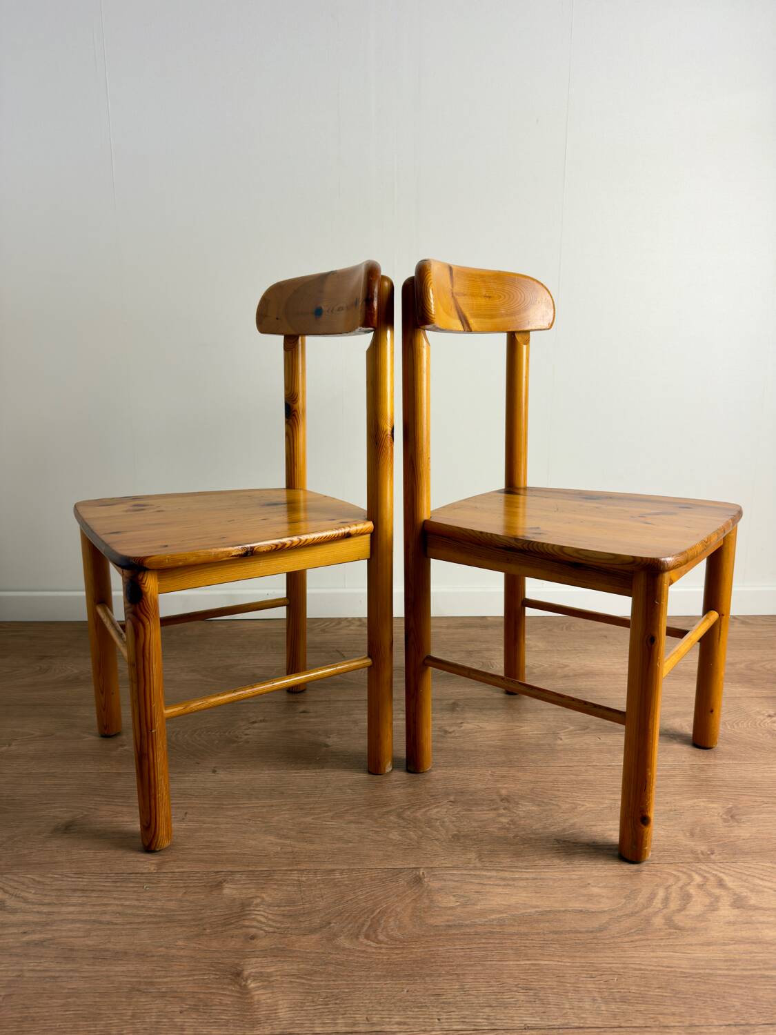 Pair of solid pine chairs, rustic chic feel