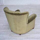 1960s, Danish relax armchair, original green furniture velour, beech wood.