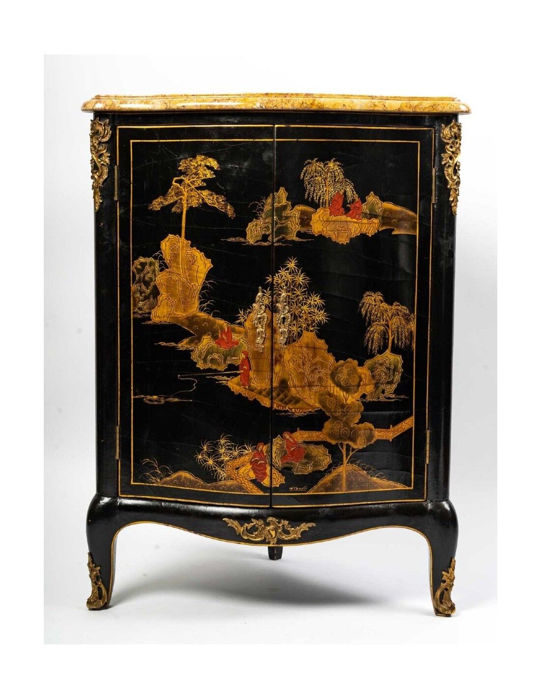 Pair of black wood corner buffets