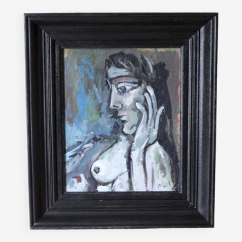 Oil on panel signed Portrait of a woman