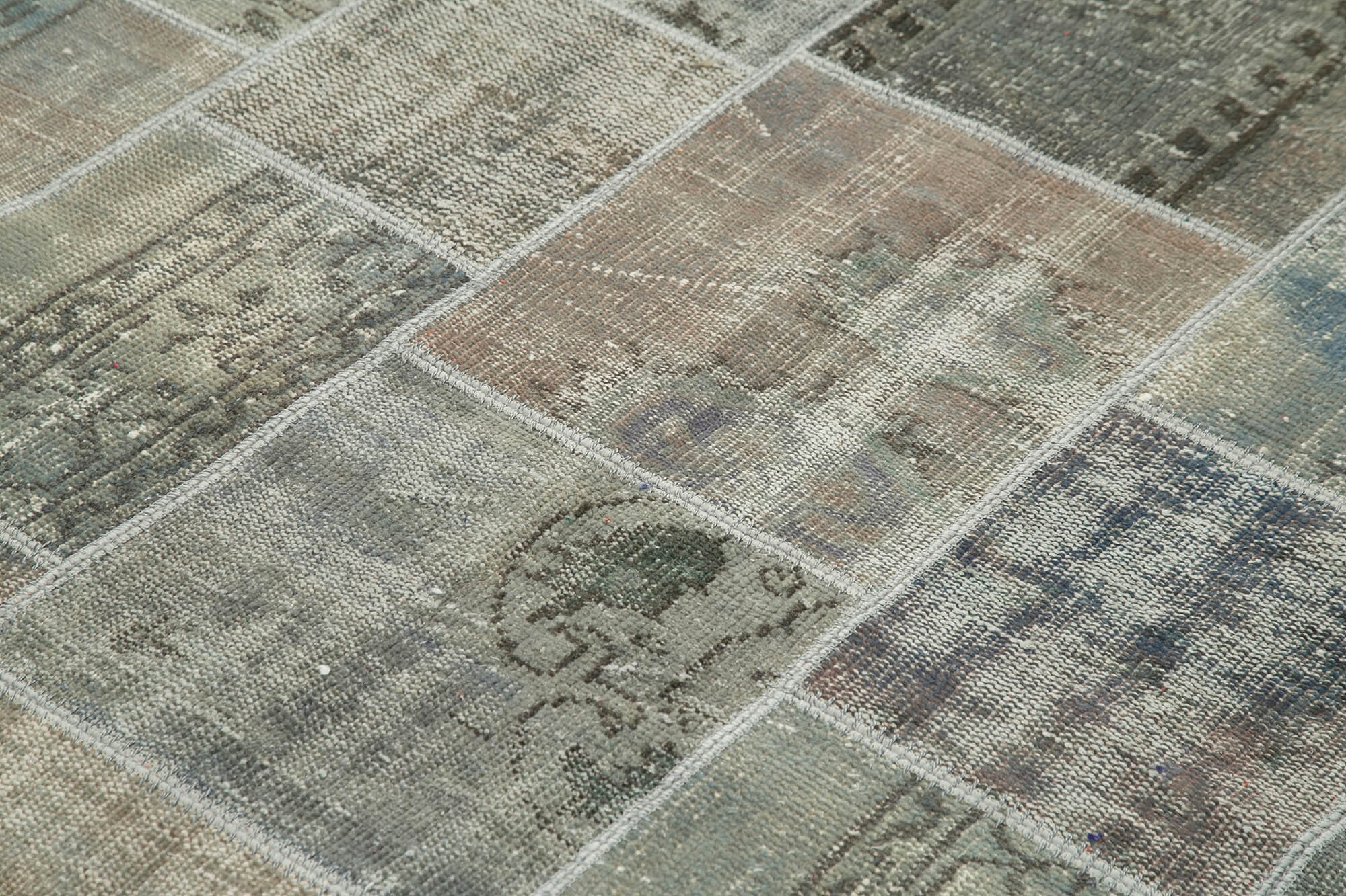 Handwoven oriental vintage 172 cm x 242 cm grey patchwork rug