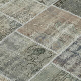 Handwoven oriental vintage 172 cm x 242 cm grey patchwork rug