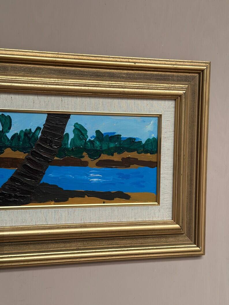 Original Swedish Oil on Panel – "Female Figures by a Stream", attributed to Lars Norrman – Signed – Vintage and Framed – 38 × 74 cm (15 × 29.1 inches)