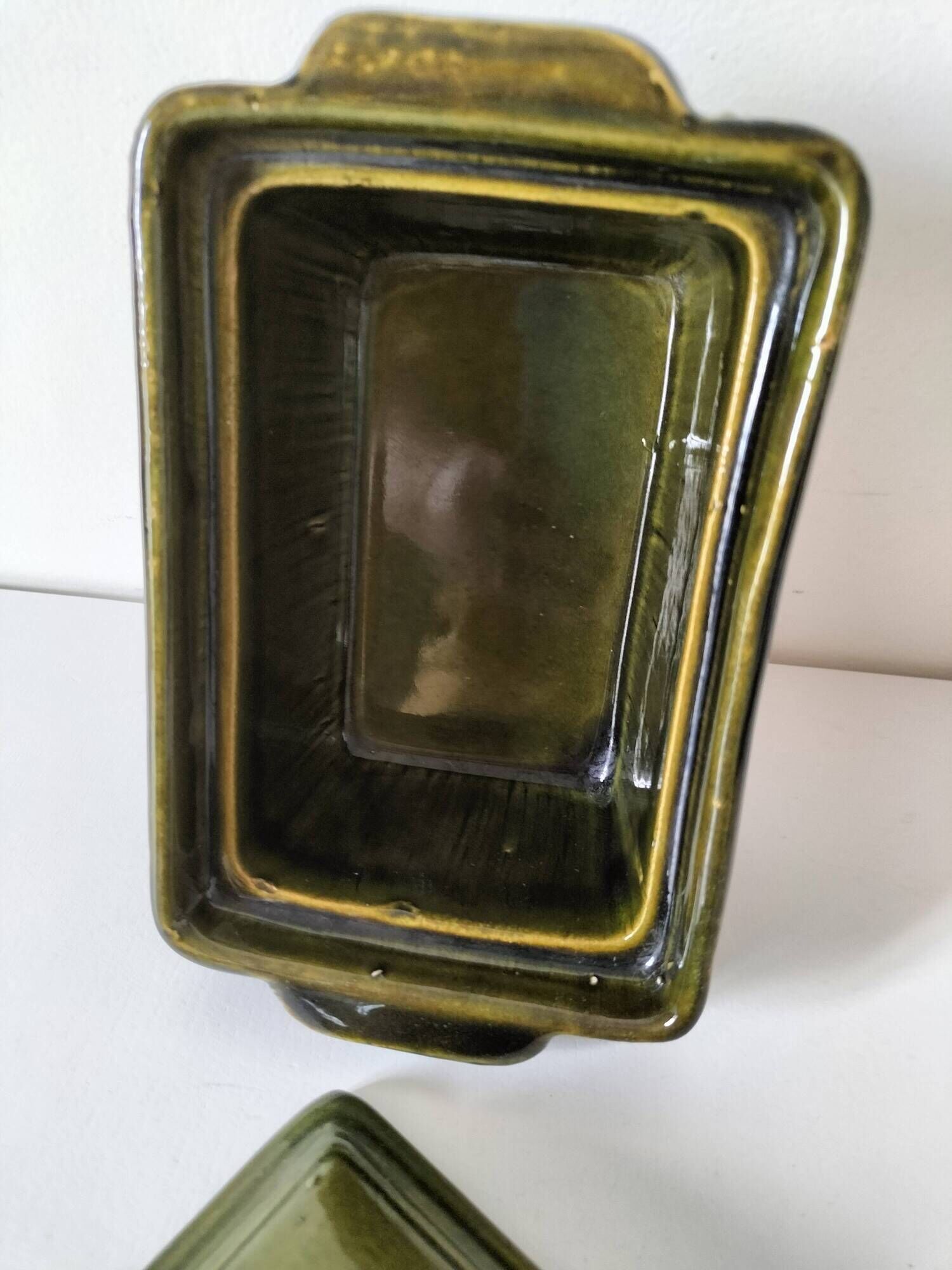 Small terrine in olive green glazed earthenware