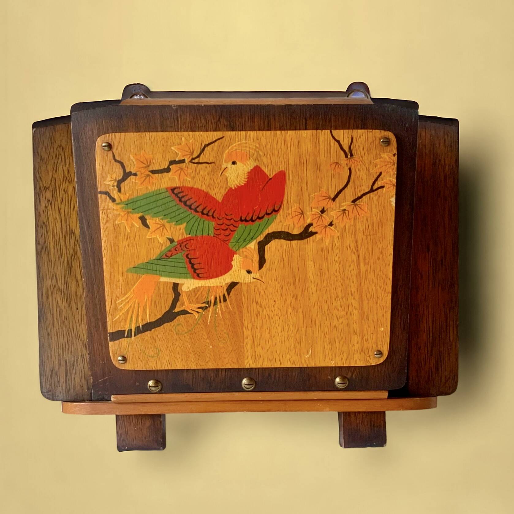Art Deco wall mail holder in painted wood - bird decor