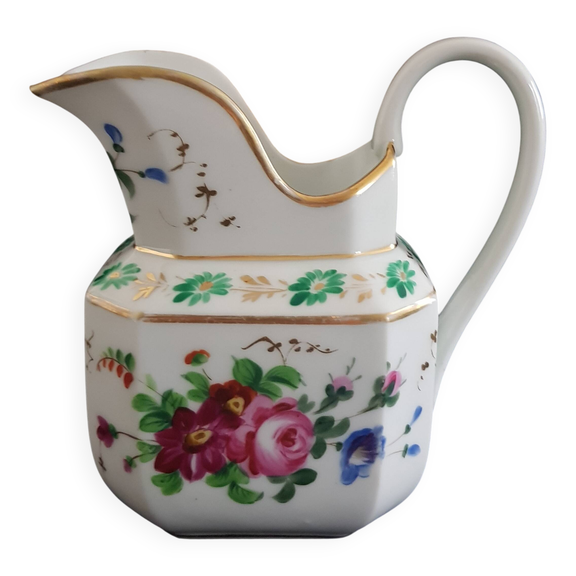 Large octagonal milk jug porcelain from Paris "Old Paris", mid-19th century.