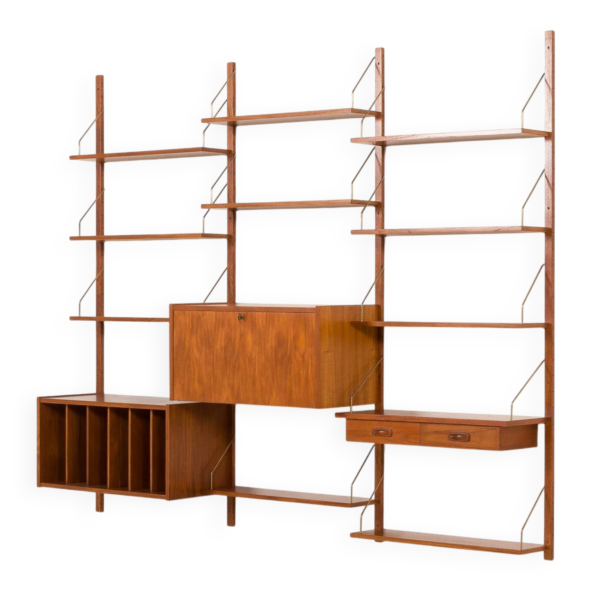 Preben Sorensen shelving unit with vinyl records cabinet for PS System, Randers, Denmark 1960s
