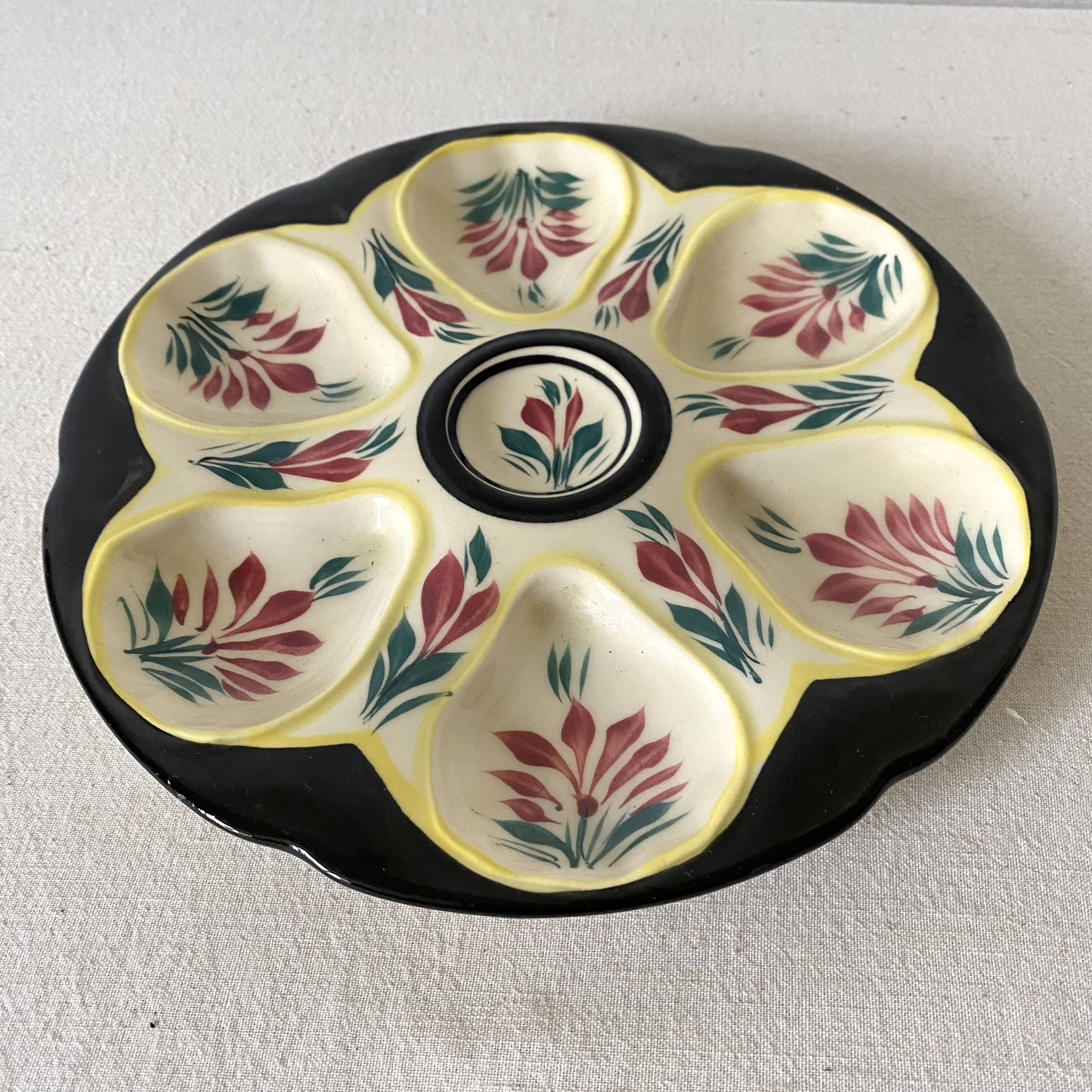 Hand-painted HB Quimper oyster plate