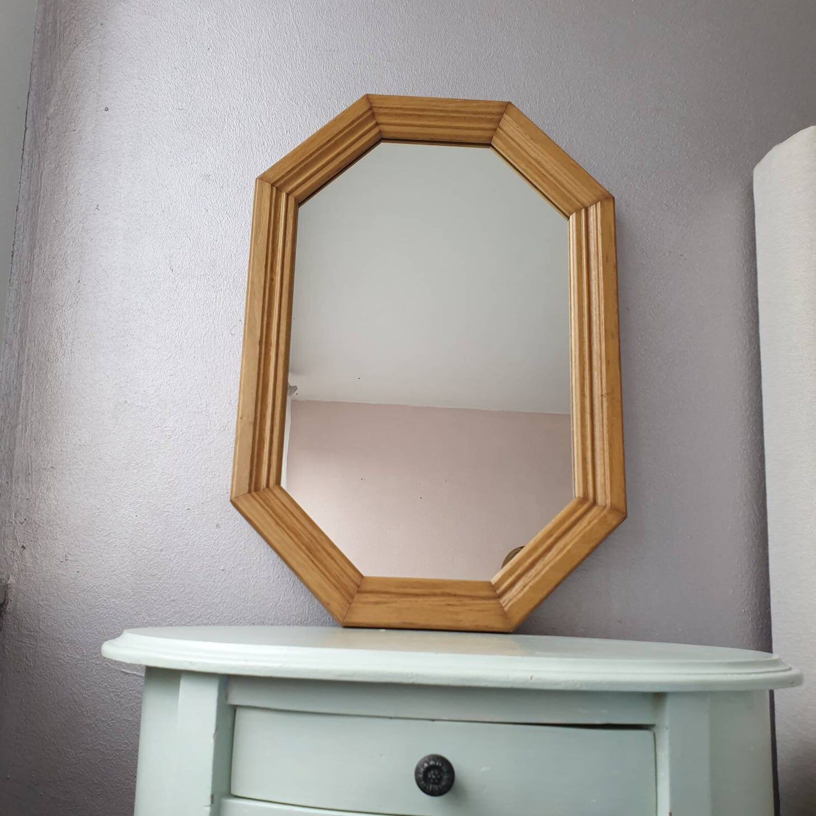 Light oak wooden mirror 80s 52x35cm