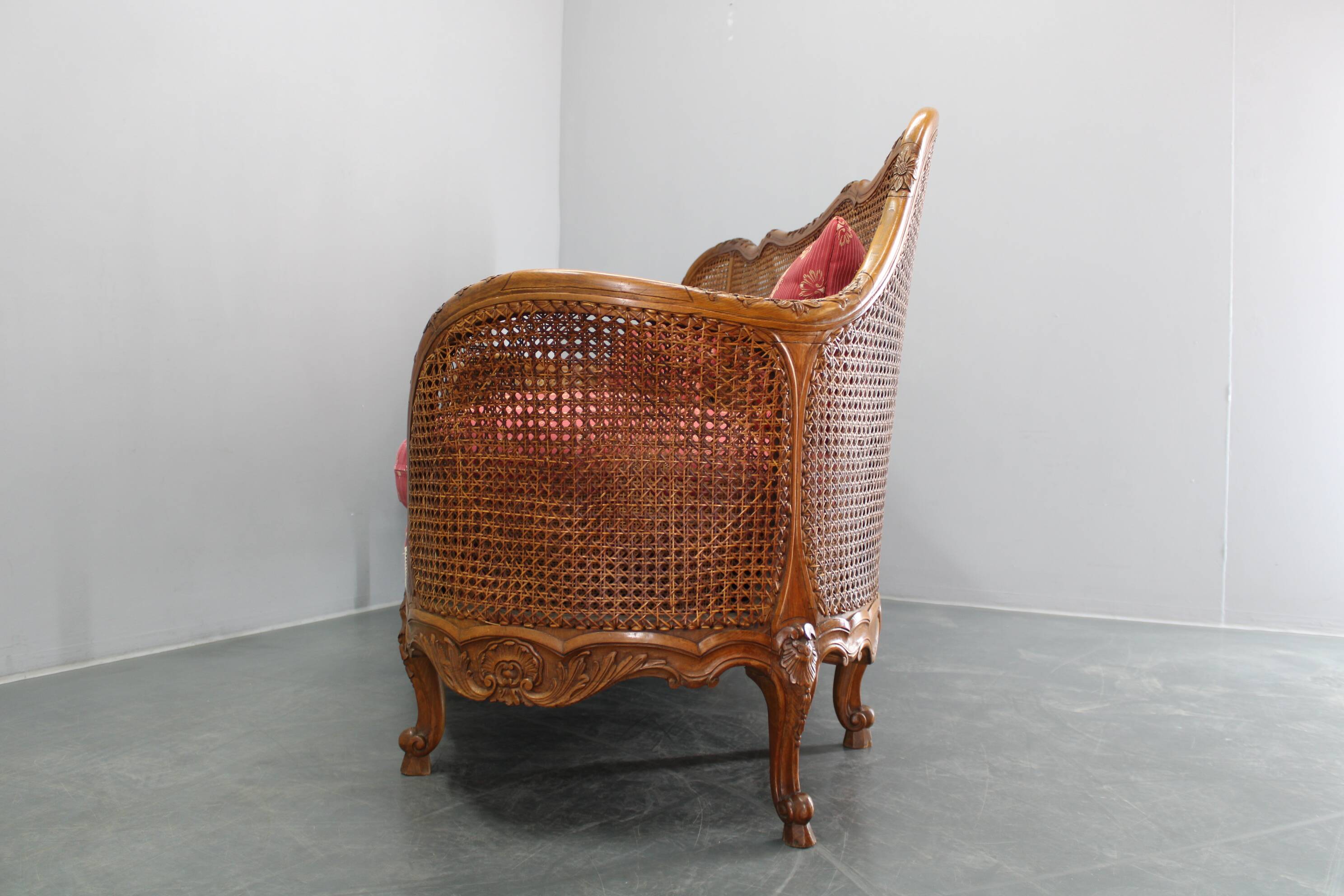 Antique Carved Sofa with Cane Sides , Czechoslovakia