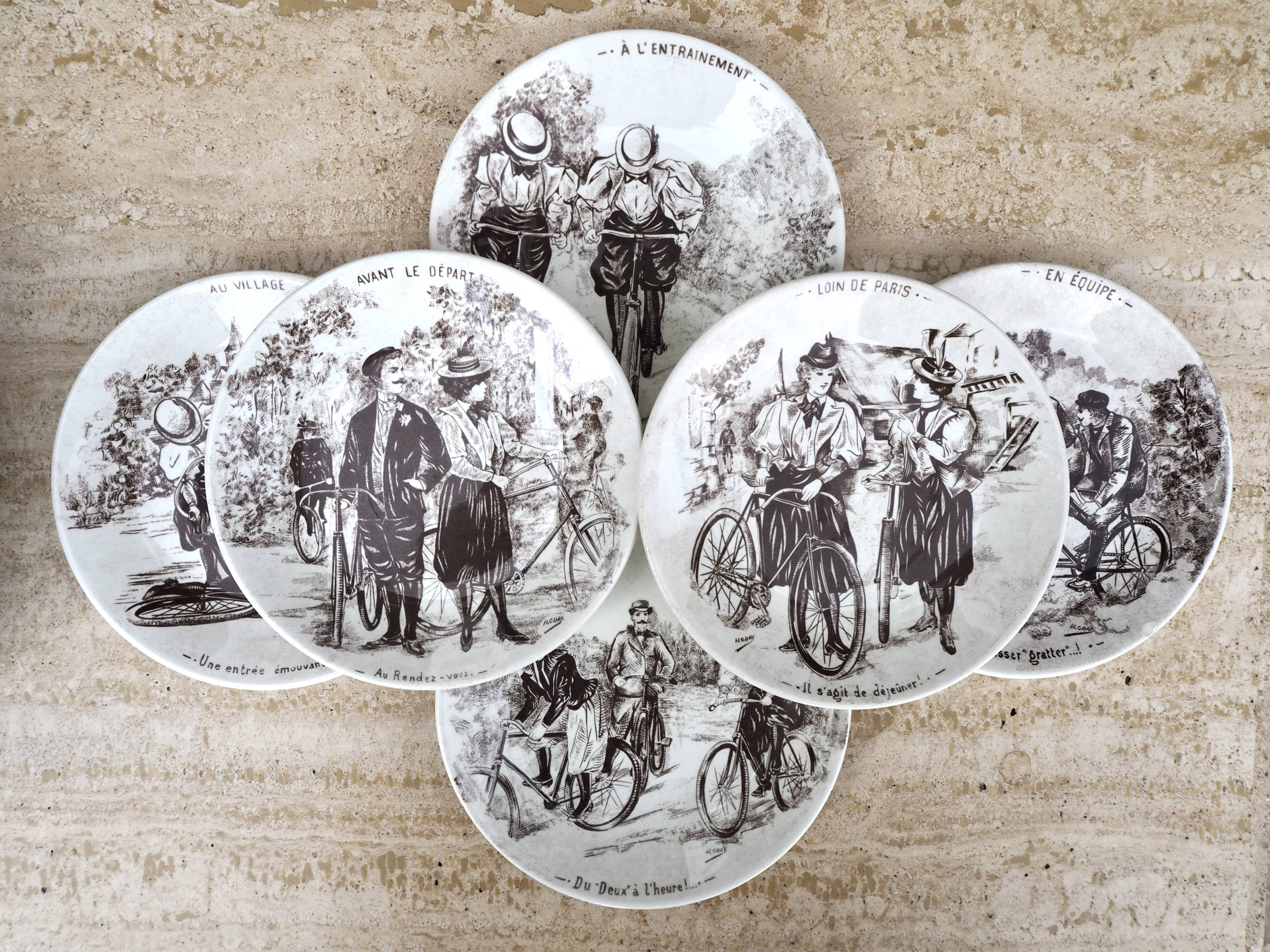 Set of 6 talking dessert plates Sarreguemines