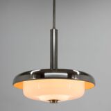 Bauhaus Chandelier by Franta Anyz, Opaline Glass, Nickel-Plated, 1930s