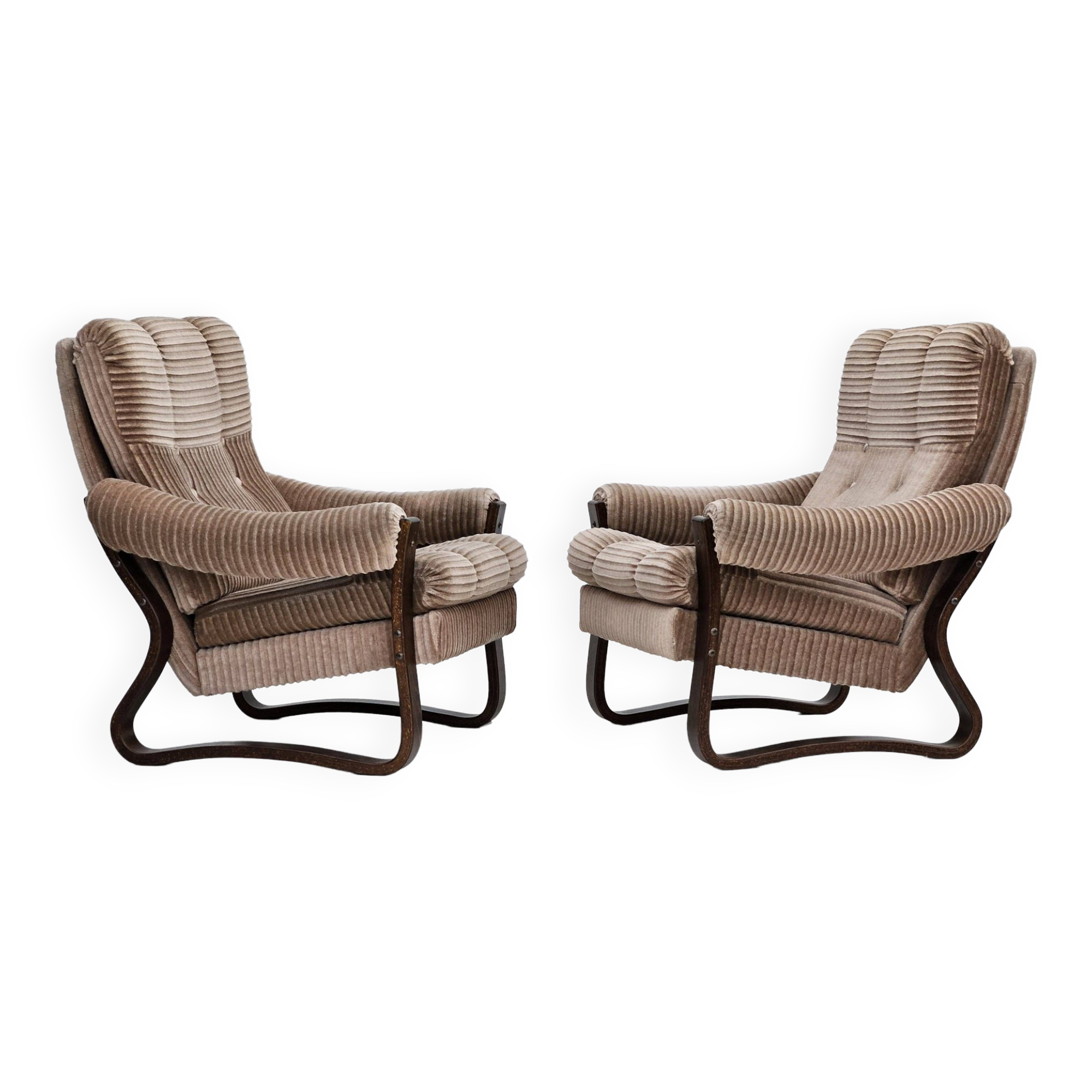 1970s, pair of Danish lounge chairs, original very good condition, corduroy.