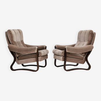 Paire de fauteuils lounge danois très bon état d'origine velours côtelé années 1970