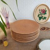 Set of 8 flat plates in Chantilly Longchamp sandstone France vintage