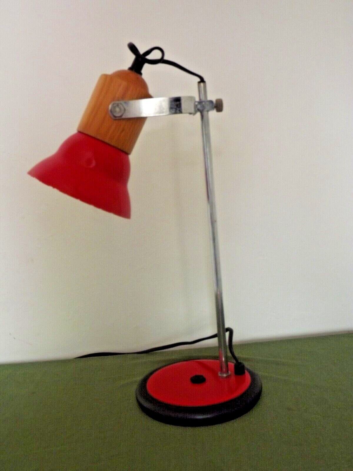 Adjustable vintage French desk lamp in red, black, silver & wood effect 3631