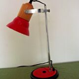 Adjustable vintage French desk lamp in red, black, silver & wood effect 3631