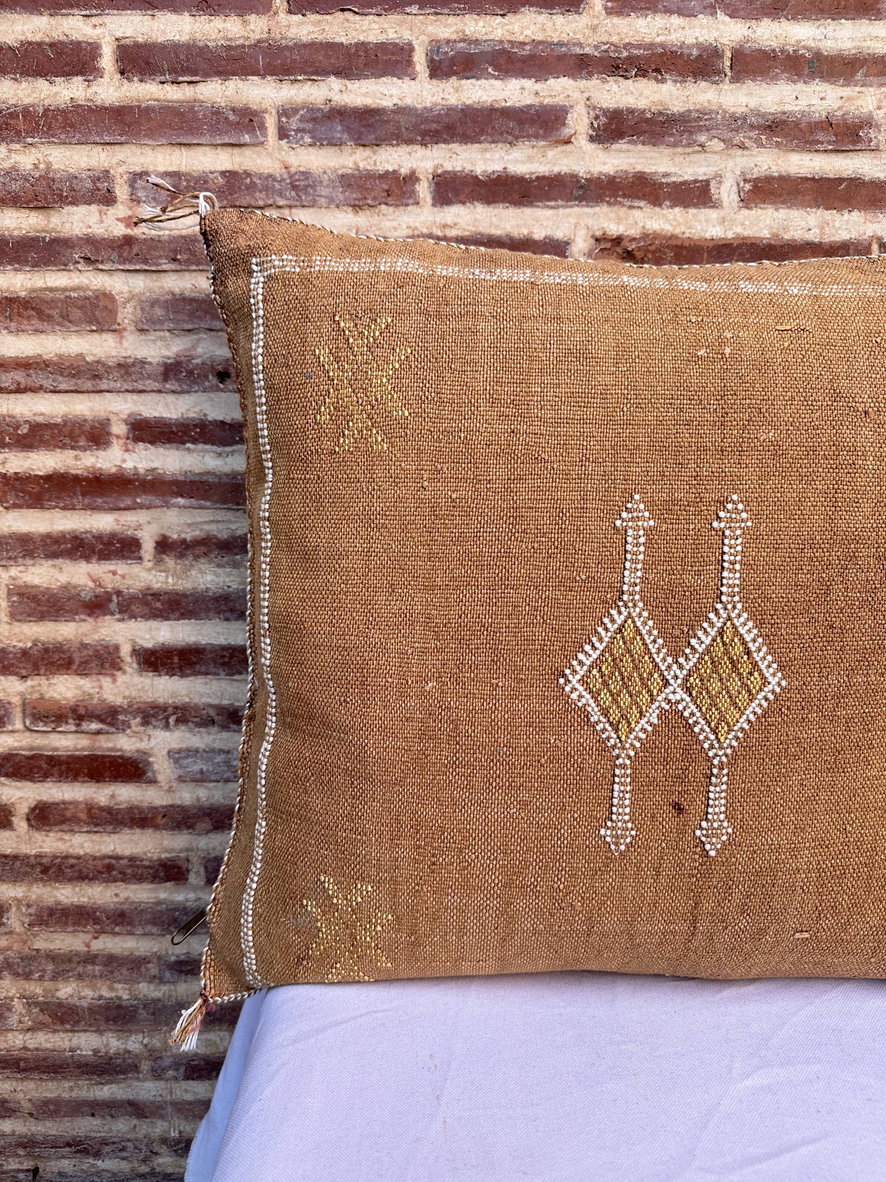 Handmade Moroccan silk cushion cover, cactus pattern