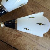 Double sconce in brass and tempered patterned glass 50s