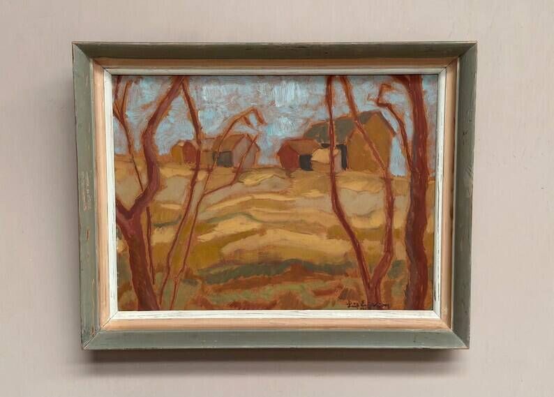 Original Swedish Oil on Panel – "Autumn Landscape" – Signed – Vintage and Framed – 46 × 36 cm (18.1" × 14.2")