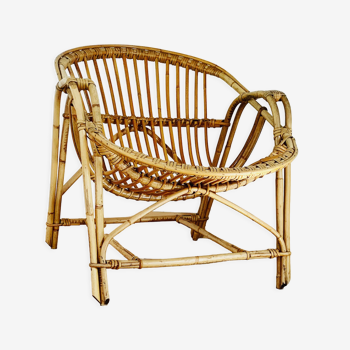 Shell armchair of the 50s in rattan