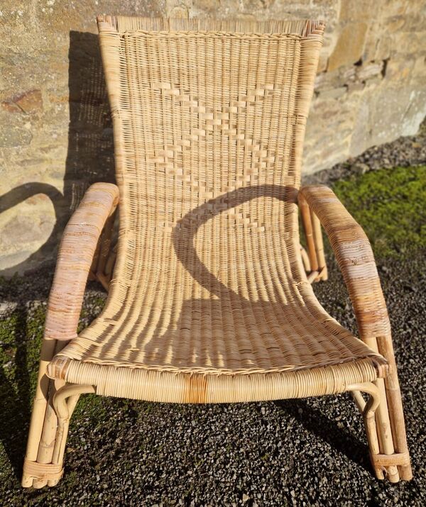 Chaise longue transat en osier rotin annèes 70/80