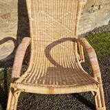 Chaise longue transat en osier rotin annèes 70/80