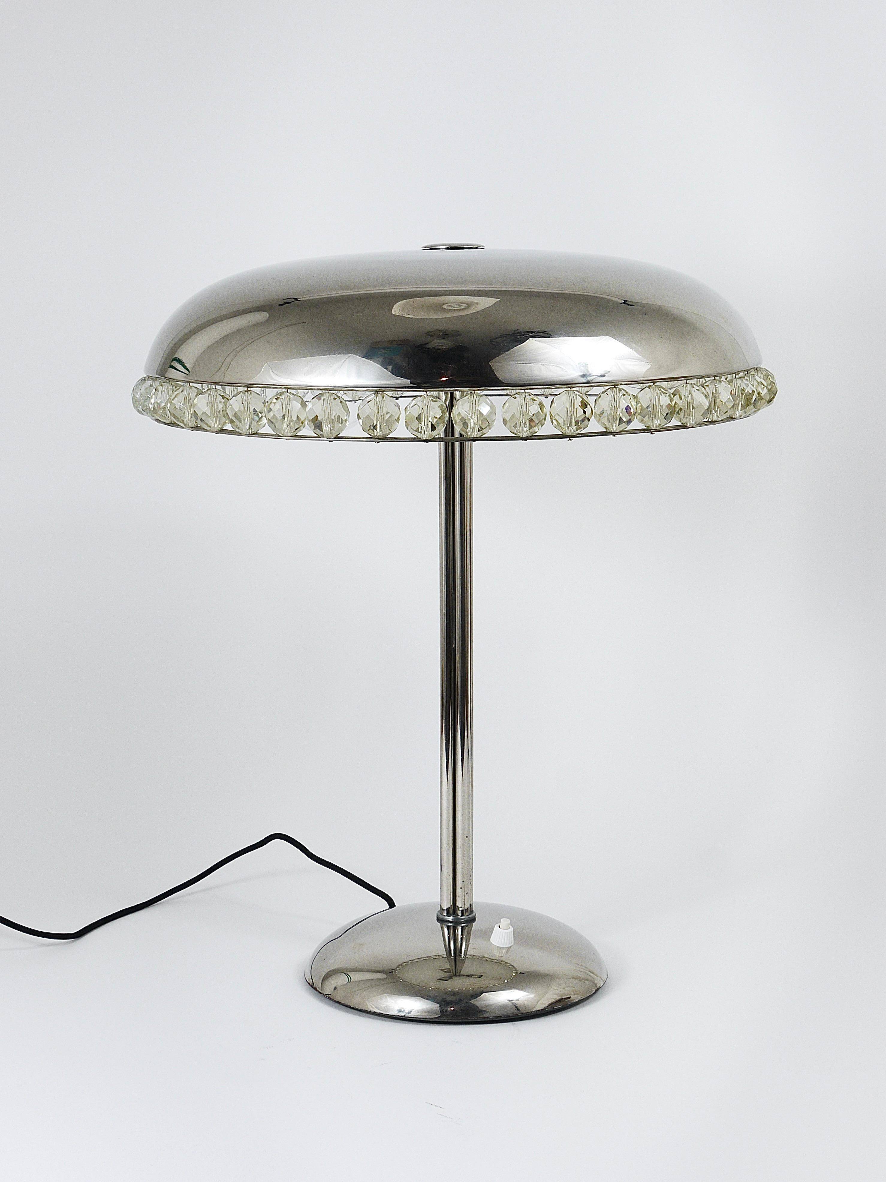 Mushroom Table Lamp in Nickel and Crystal Bakalowits Vienna, Austria, 1950s
