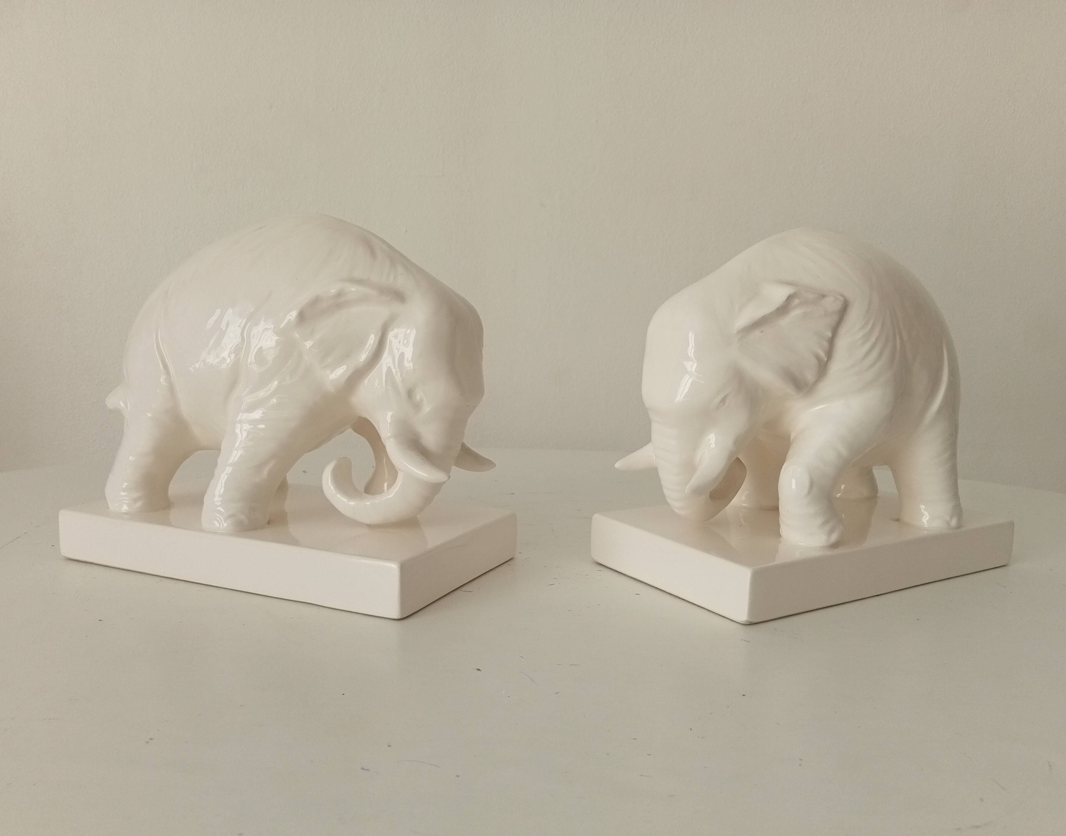 Pair of antique glazed ceramic bookends