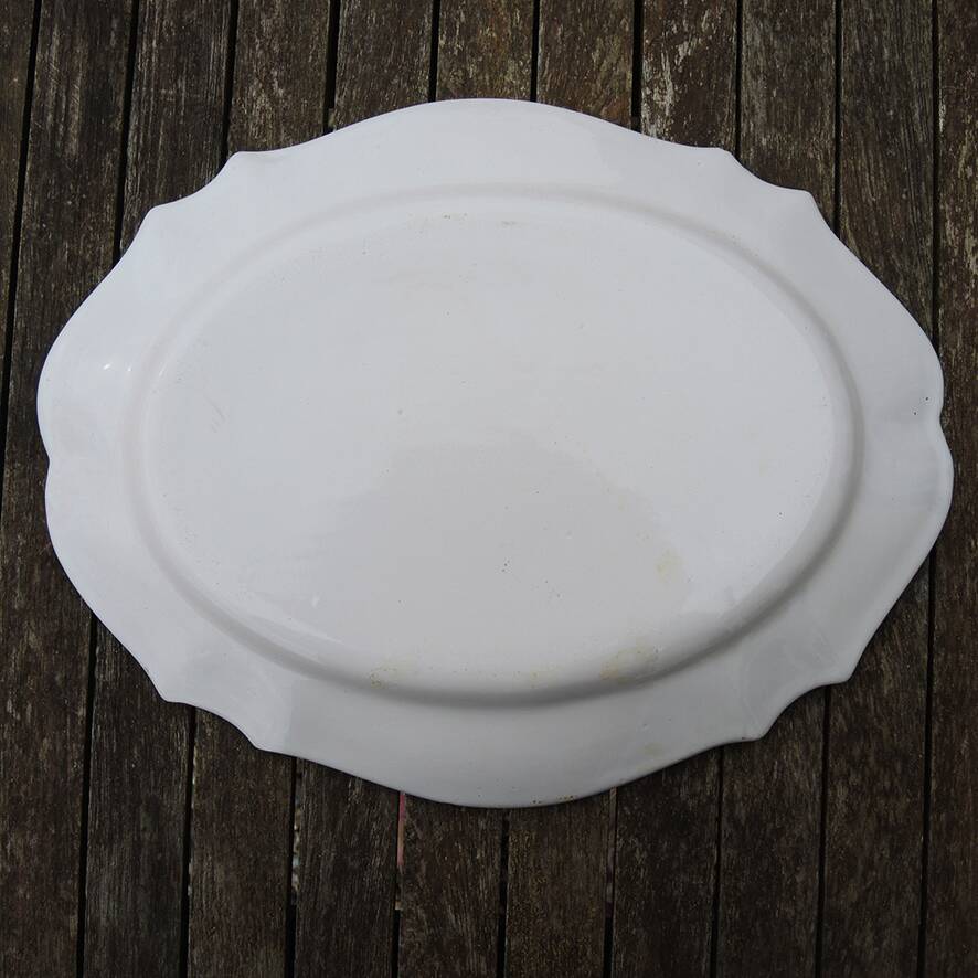 Antique Large Oval Earthenware Dish with Floral Decor