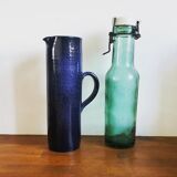 Blue enamelled sandstone pitcher