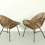 Set of 2 Vintage Rattan Lounge Chairs H. Broekhuizen for Rohé Noordwolde, The Netherlands 1960