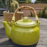 Anise green ceramic teapot, bamboo handle