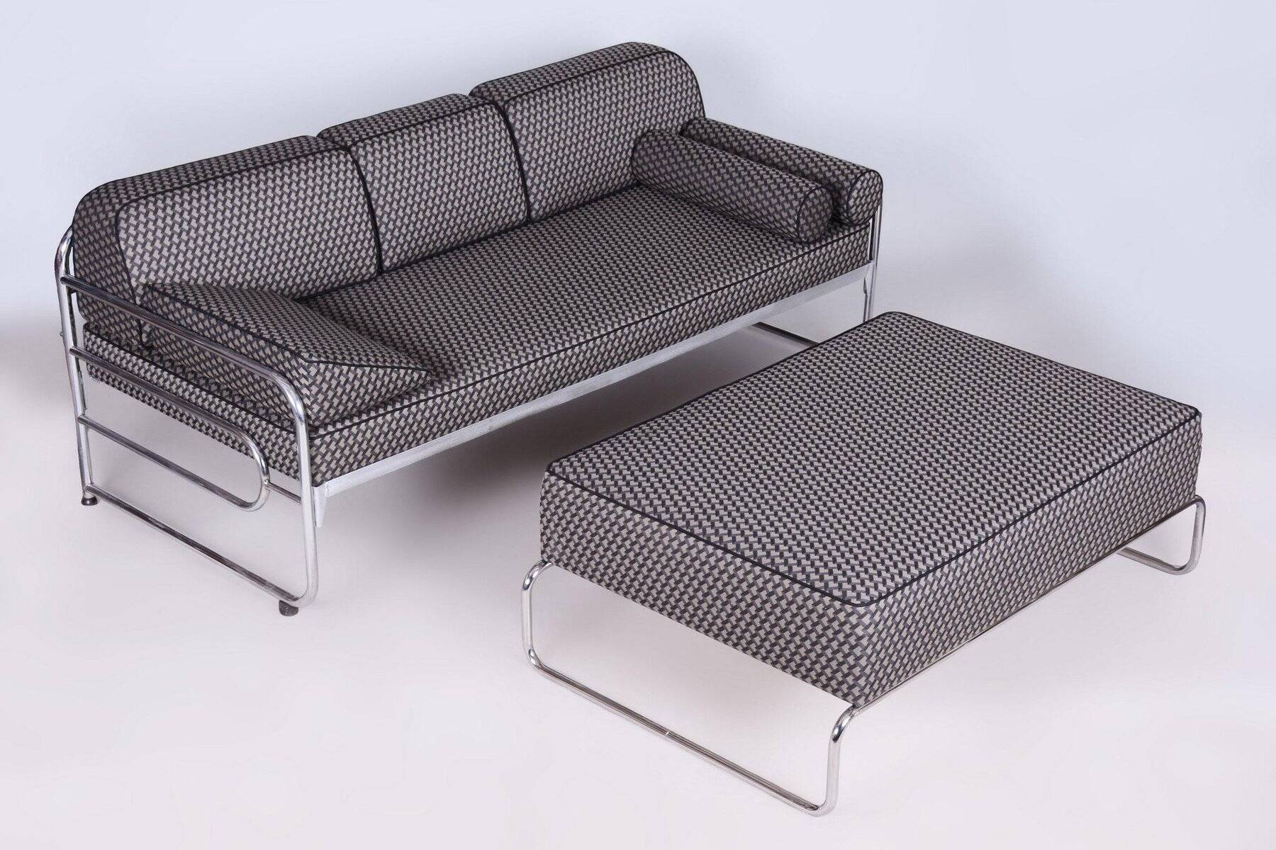 Bauhaus Sofa in Chrome & Upholstery attributed to Mücke-Melder, Czech, 1930s