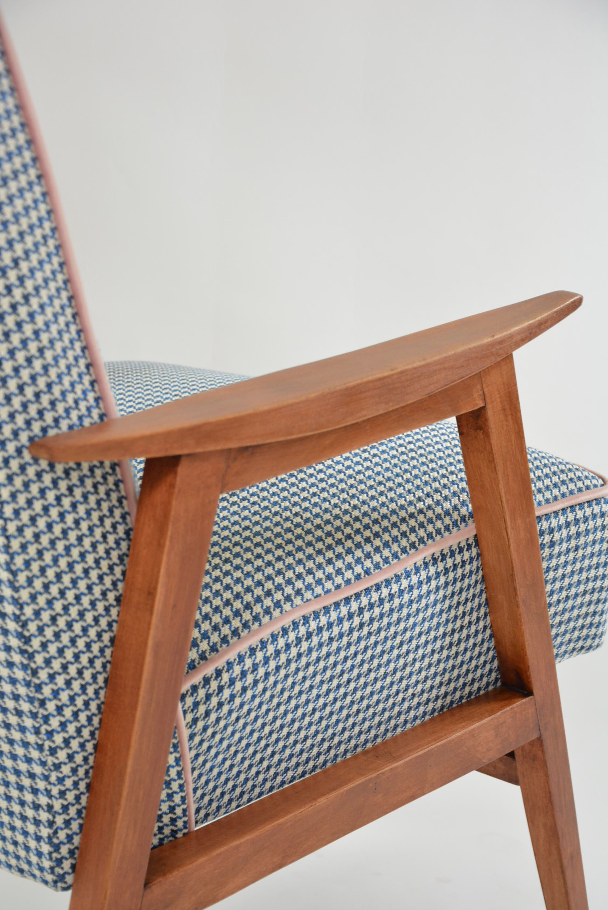 Fauteuil Lune pieds de poule bleu
