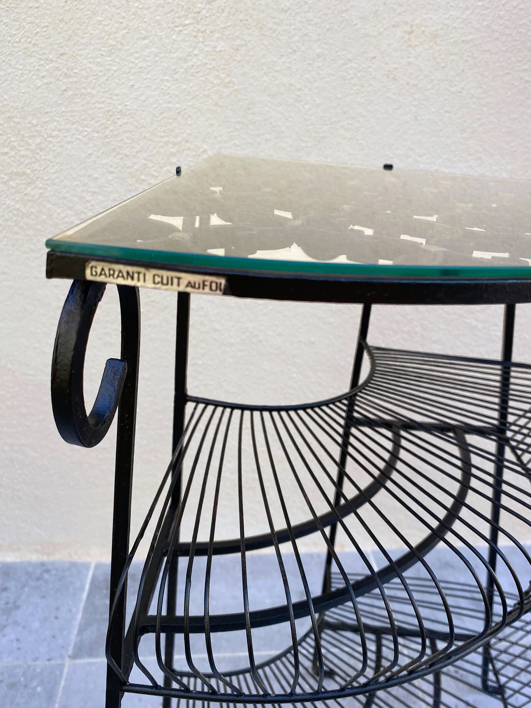 Vintage wrought iron corner shelf