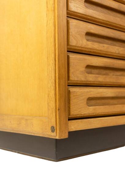 Guillerme and Chambron. Oak wardrobe with integrated secretary. 1970-80.